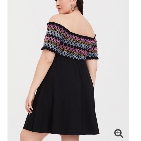 Torrid Black Embroidered Jersey Off Shoulder Dress - Picture 6 of 7